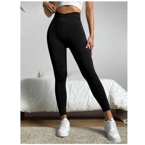 NWOT | Shein | Cross Front High Rise Leggings | Small | Black - Picture 3 of 10